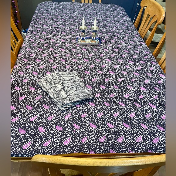 Rare Handmade Batik Tapestry Table Linens Lg Tablecloth 54"x86" Napkins 22"x22" - Picture 1 of 11